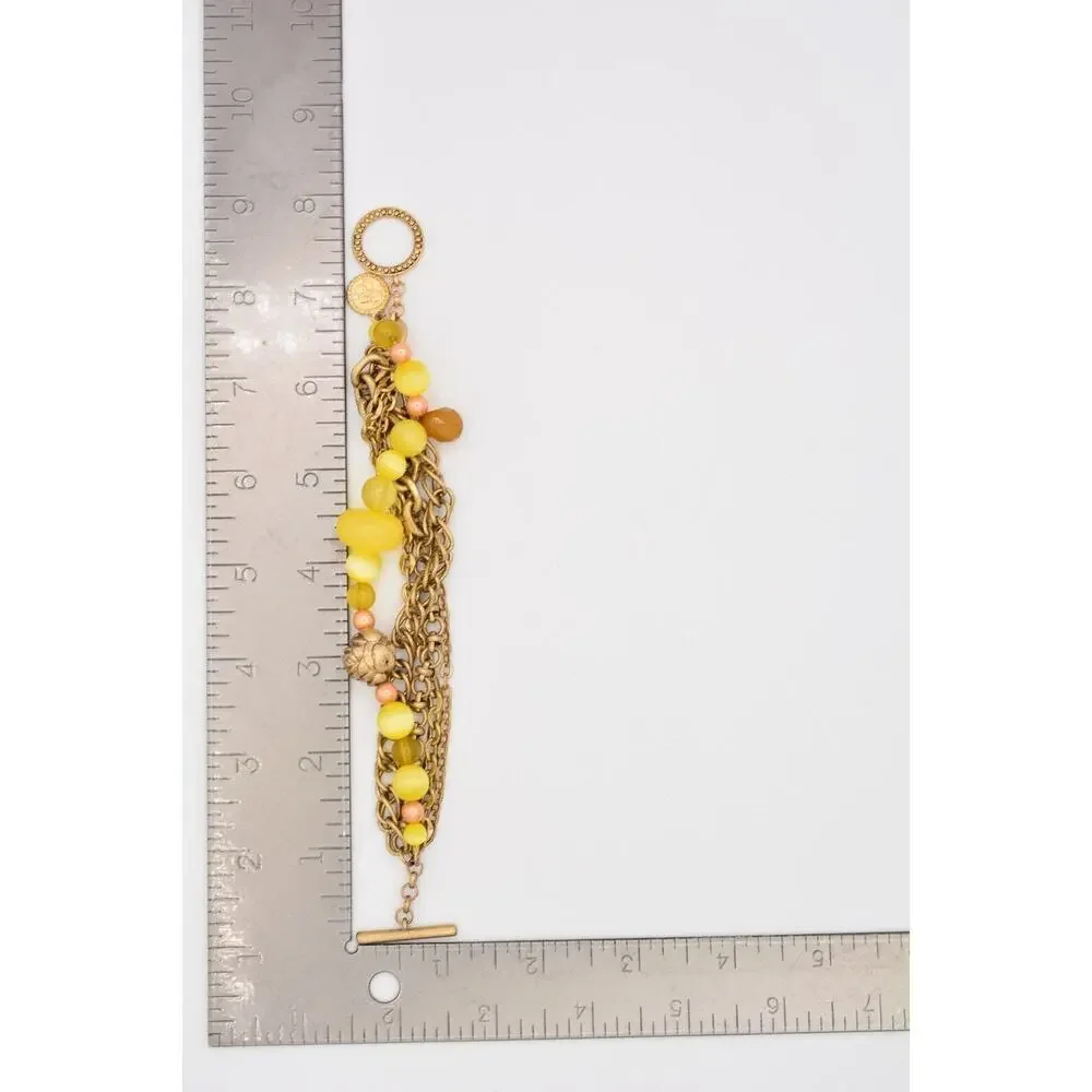 Jessica Simpson Multi-Chain Bracelet Antiqued Gold Yellow Beaded Bin5